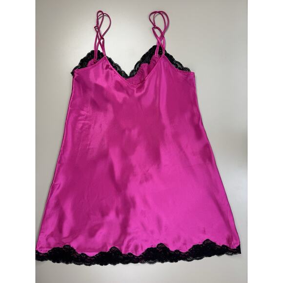 VTG Y2K Morgan Taylor Babydoll Satin Pink Slip Dress XL Chemise Lace Trim Teddy - Picture 11 of 14